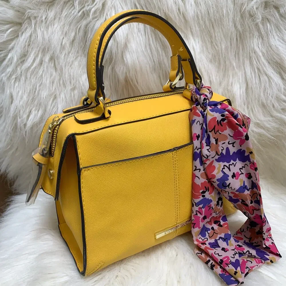 STEVE MADDEN Bright Yellow Faux Leather BREESE Top Handled Satchel XBody w/Scarf